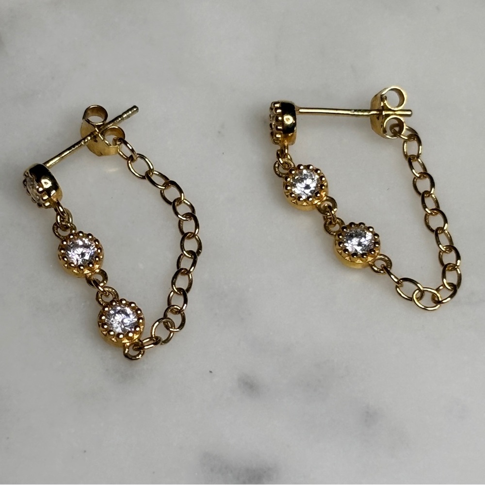 Elegant Gold Chain Earrings with Crystal Accents